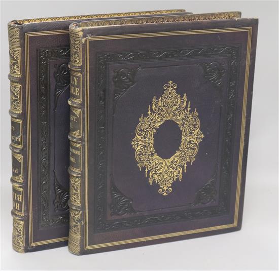 Victorian leather bound illustrated bibles, two vols.